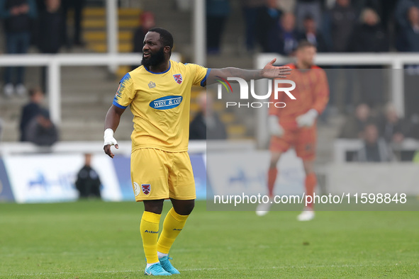 Junior Morias of Dagenham & Redbridge plays during the Vanarama National League match between Hartlepool United and Dagenham & Redbridge at...