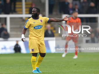 Junior Morias of Dagenham & Redbridge plays during the Vanarama National League match between Hartlepool United and Dagenham & Redbridge at...