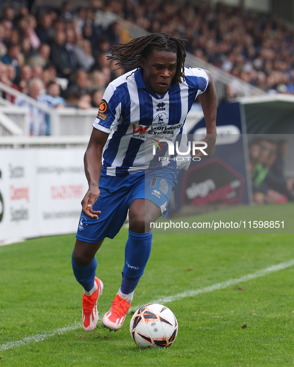 Nathan Asiimwe of Hartlepool United during the Vanarama National League match between Hartlepool United and Dagenham and Redbridge at Victor...