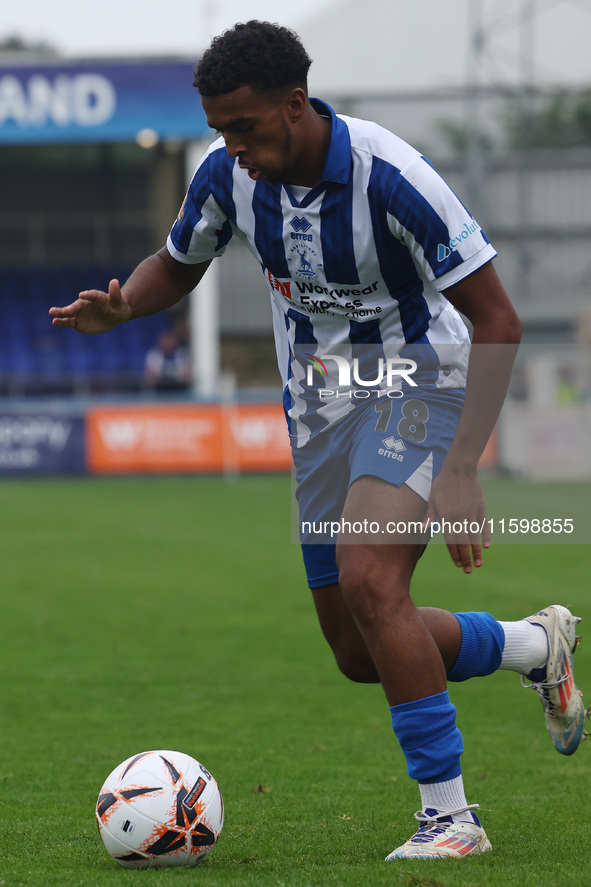 Roshaun Mathurin of Hartlepool United during the Vanarama National League match between Hartlepool United and Dagenham and Redbridge at Vict...