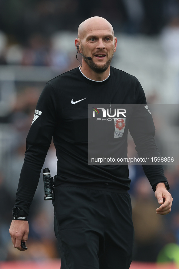 Match referee Stuart Morland during the Vanarama National League match between Hartlepool United and Dagenham and Redbridge at Victoria Park...