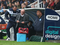 Hartlepool manager Darren Sarll and Lennie Lawrence converse in the dugout during the Vanarama National League match between Hartlepool Unit...