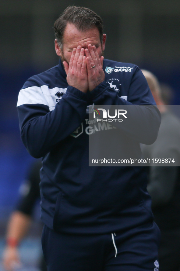 Hartlepool United Manager Darren Sarll shows frustration during the Vanarama National League match between Hartlepool United and Dagenham an...