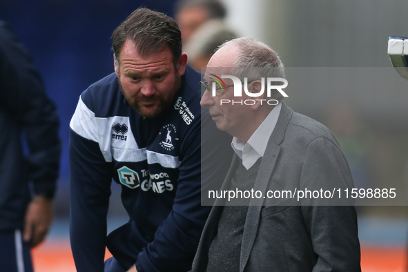 Hartlepool United Manager Darren Sarll and Hartlepool United Director Lennie Lawrence during the Vanarama National League match between Hart...