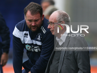 Hartlepool United Manager Darren Sarll and Hartlepool United Director Lennie Lawrence during the Vanarama National League match between Hart...