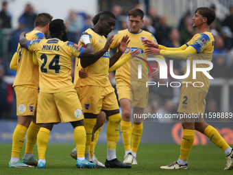 Josh Umerah of Dagenham & Redbridge celebrates his goal during the Vanarama National League match between Hartlepool United and Dagenham & R...