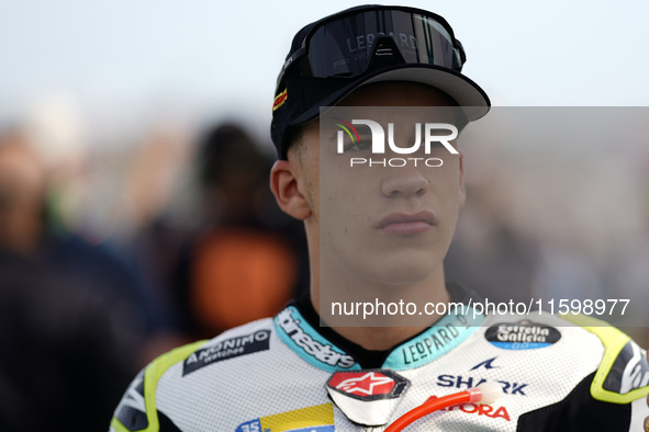 Angel Piqueras and Leopard Racing from Spain look on before the Moto3 race of the MotoGP of Emilia Romagna at Misano World Circuit in Misano...