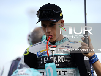 Angel Piqueras and Leopard Racing from Spain look on before the Moto3 race of the MotoGP of Emilia Romagna at Misano World Circuit in Misano...