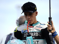 Angel Piqueras and Leopard Racing from Spain look on before the Moto3 race of the MotoGP of Emilia Romagna at Misano World Circuit in Misano...