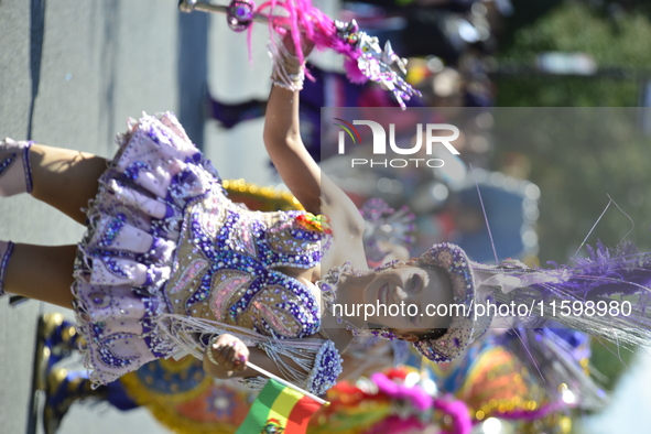 A general view of the 48th Queens Hispanic Parade 2024 marches down 37th Avenue, from 69th Street to 86th Street, through Jackson Heights, Q...