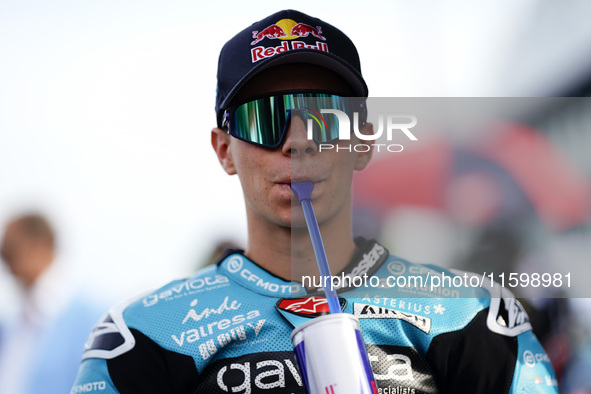 David Alonso of Colombia and the CFMOTO Aspar Team looks on prior to the Moto3 race of the MotoGP of Emilia Romagna at Misano World Circuit...