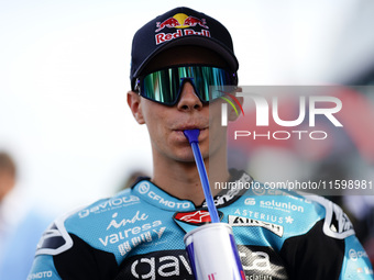 David Alonso of Colombia and the CFMOTO Aspar Team looks on prior to the Moto3 race of the MotoGP of Emilia Romagna at Misano World Circuit...