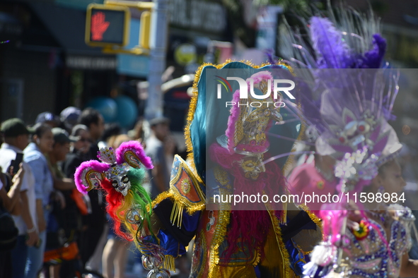 A general view of the 48th Queens Hispanic Parade 2024 marches down 37th Avenue, from 69th Street to 86th Street, through Jackson Heights, Q...