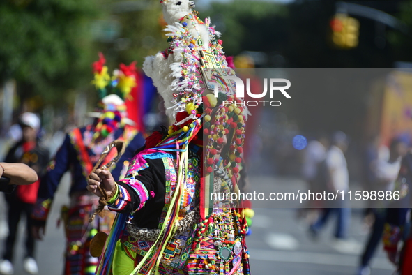 A general view of the 48th Queens Hispanic Parade 2024 marches down 37th Avenue, from 69th Street to 86th Street, through Jackson Heights, Q...