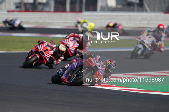 Jorge Martin of Spain and Prima Pramac Racing rides on track during the sprint race of the MotoGP of Emilia Romagna at Misano World Circuit...