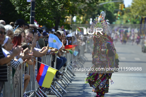 A general view of the 48th Queens Hispanic Parade 2024 marches down 37th Avenue, from 69th Street to 86th Street, through Jackson Heights, Q...