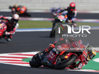 Francesco Bagnaia of Italy and Ducati Lenovo Team rides on track during the sprint race of the MotoGP of Emilia Romagna at Misano World Circ...