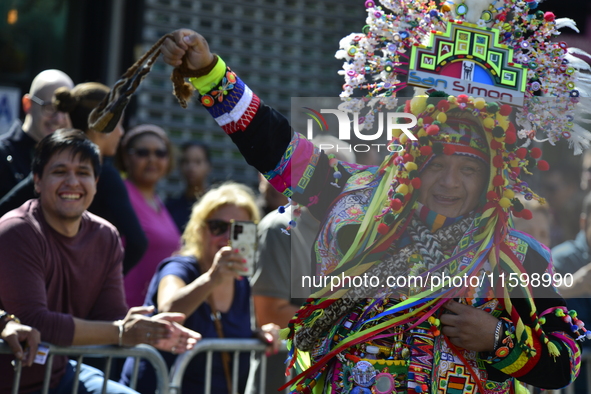 A general view of the 48th Queens Hispanic Parade 2024 marches down 37th Avenue, from 69th Street to 86th Street, through Jackson Heights, Q...