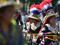 A general view of the 48th Queens Hispanic Parade 2024 marches down 37th Avenue, from 69th Street to 86th Street, through Jackson Heights, Q...