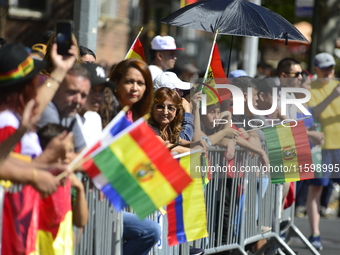 A general view of the 48th Queens Hispanic Parade 2024 marches down 37th Avenue, from 69th Street to 86th Street, through Jackson Heights, Q...