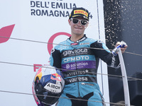 David Alonso of Colombia and the CFMOTO Aspar Team celebrates the victory of the Moto3 race of the MotoGP of Emilia Romagna at Misano World...