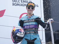 David Alonso of Colombia and the CFMOTO Aspar Team celebrates the victory of the Moto3 race of the MotoGP of Emilia Romagna at Misano World...