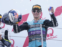 David Alonso of Colombia and the CFMOTO Aspar Team celebrates the victory of the Moto3 race of the MotoGP of Emilia Romagna at Misano World...