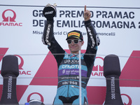 David Alonso of Colombia and the CFMOTO Aspar Team celebrates the victory of the Moto3 race of the MotoGP of Emilia Romagna at Misano World...