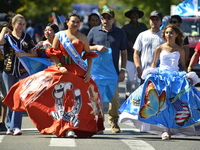 A general view of the 48th Queens Hispanic Parade 2024 marches down 37th Avenue, from 69th Street to 86th Street, through Jackson Heights, Q...