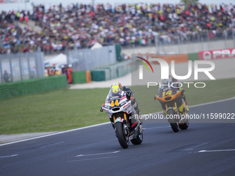 Aron Canet of Spain and Fantic Racing rides on track during the race of the MotoGP of Emilia Romagna at Misano World Circuit in Misano Adria...