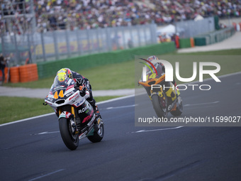 Aron Canet of Spain and Fantic Racing rides on track during the race of the MotoGP of Emilia Romagna at Misano World Circuit in Misano Adria...