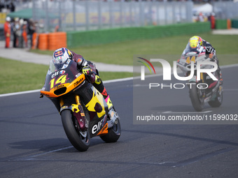 Tony Arbolino of Italy and ELF Marc VDS Racing Team rides on track during the race of the MotoGP of Emilia Romagna at Misano World Circuit i...