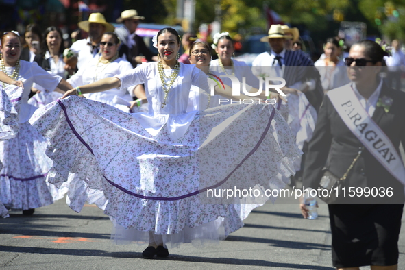 A general view of the 48th Queens Hispanic Parade 2024 marches down 37th Avenue, from 69th Street to 86th Street, through Jackson Heights, Q...