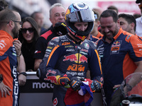 Celestino Vietti of Italy and Red Bull KTM Ajo celebrates the victory of the Moto2 race of the MotoGP of Emilia Romagna at Misano World Circ...