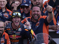 Celestino Vietti of Italy and Red Bull KTM Ajo celebrates the victory of the Moto2 race of the MotoGP of Emilia Romagna at Misano World Circ...