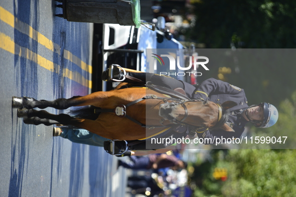 A general view of the 48th Queens Hispanic Parade 2024 marches down 37th Avenue, from 69th Street to 86th Street, through Jackson Heights, Q...