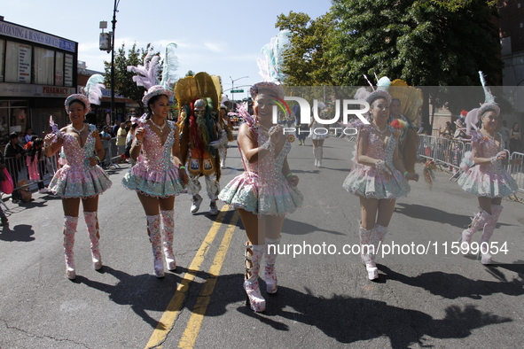 A general view of the 48th Queens Hispanic Parade 2024 marches down 37th Avenue, from 69th Street to 86th Street, through Jackson Heights, Q...