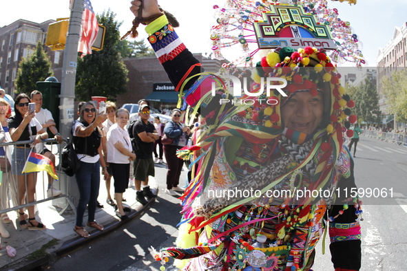 A general view of the 48th Queens Hispanic Parade 2024 marches down 37th Avenue, from 69th Street to 86th Street, through Jackson Heights, Q...