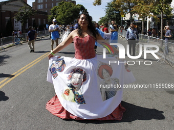 A general view of the 48th Queens Hispanic Parade 2024 marches down 37th Avenue, from 69th Street to 86th Street, through Jackson Heights, Q...