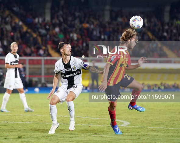 Antonino Gallo of Us Lecce is in action during the Serie A match between Lecce and Parma in Lecce, Italy, on September 21, 2024. 