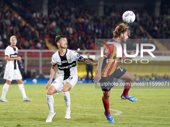 Antonino Gallo of Us Lecce is in action during the Serie A match between Lecce and Parma in Lecce, Italy, on September 21, 2024. (