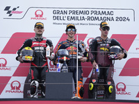 Aron Canet of Spain and Fantic Racing (L), Celestino Vietti of Italy and Red Bull KTM Ajo (C), and Tony Arbolino of Italy and ELF Marc VDS R...