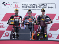 Aron Canet of Spain and Fantic Racing (L), Celestino Vietti of Italy and Red Bull KTM Ajo (C), and Tony Arbolino of Italy and ELF Marc VDS R...