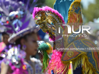 A general view of the 48th Queens Hispanic Parade 2024 marches down 37th Avenue, from 69th Street to 86th Street, through Jackson Heights, Q...