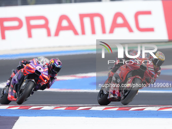 Francesco Bagnaia of Italy and the Ducati Lenovo Team rides on track during the MotoGP of Emilia Romagna at Misano World Circuit in Misano A...