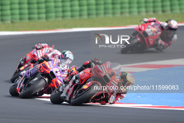 Francesco Bagnaia of Italy and the Ducati Lenovo Team rides on track during the MotoGP of Emilia Romagna at Misano World Circuit in Misano A...