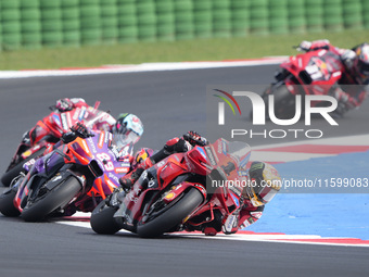 Francesco Bagnaia of Italy and the Ducati Lenovo Team rides on track during the MotoGP of Emilia Romagna at Misano World Circuit in Misano A...