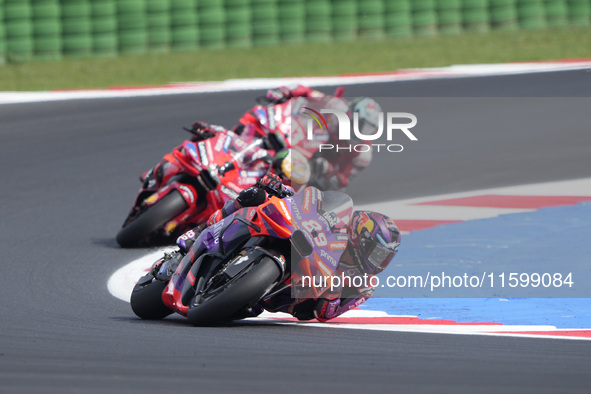 Jorge Martin of Spain and Prima Pramac Racing rides on track during the race of the MotoGP of Emilia Romagna at Misano World Circuit in Misa...