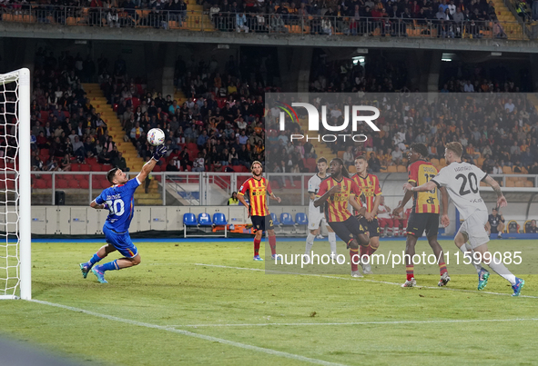 Wladimiro Falcone of US Lecce is in action during the Serie A match between Lecce and Parma in Lecce, Italy, on September 21, 2024. 