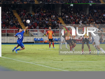 Wladimiro Falcone of US Lecce is in action during the Serie A match between Lecce and Parma in Lecce, Italy, on September 21, 2024. (